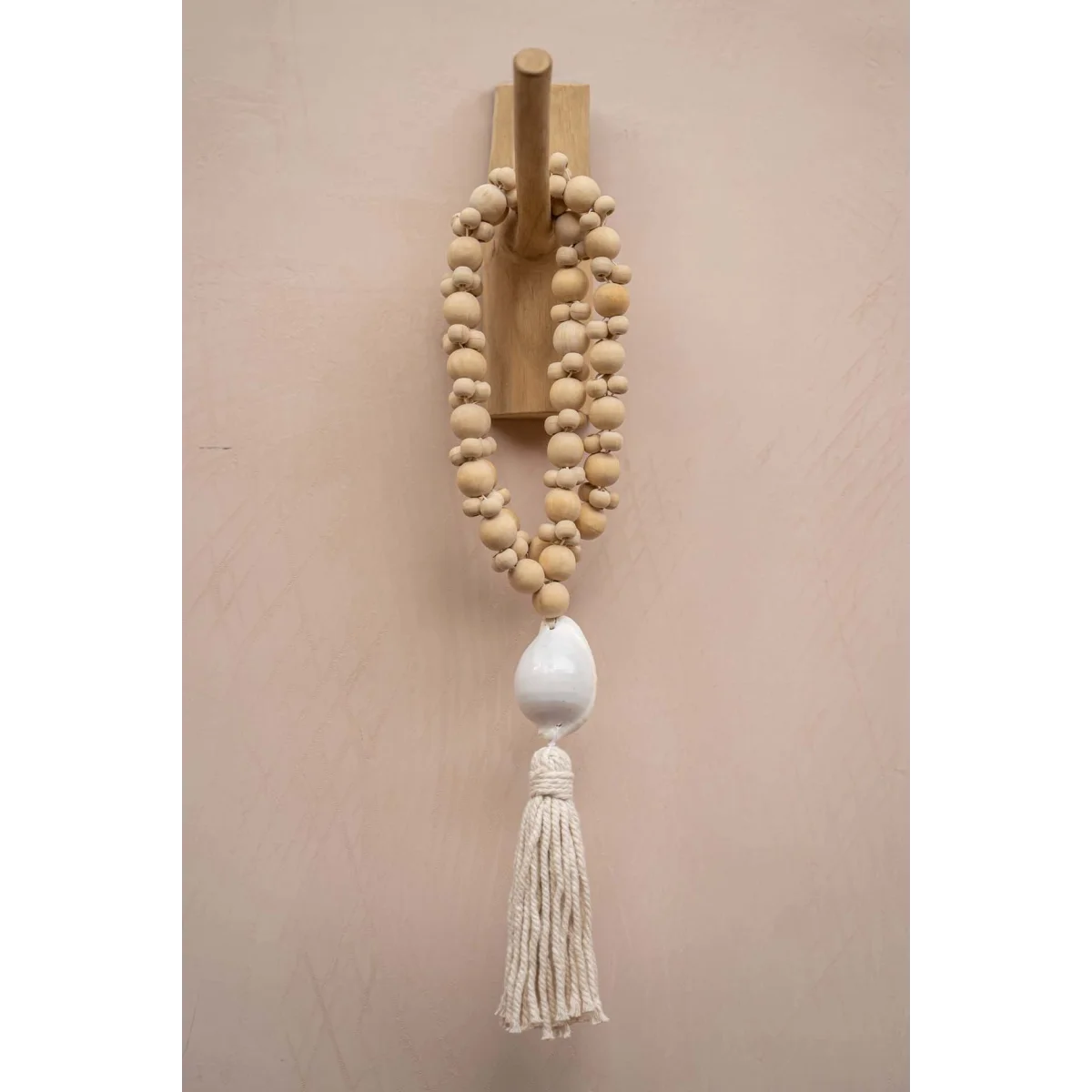 Collier décoratif coquillage perles bois naturel blanc écru
