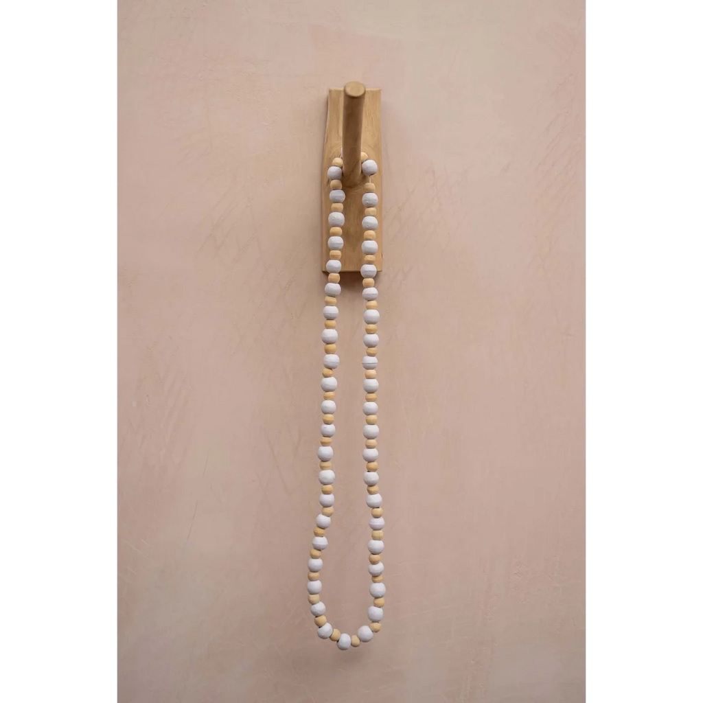 Chaîne murale en perles dorées avec accents de perles, Collier décoratif en perles bois et blanc cassé