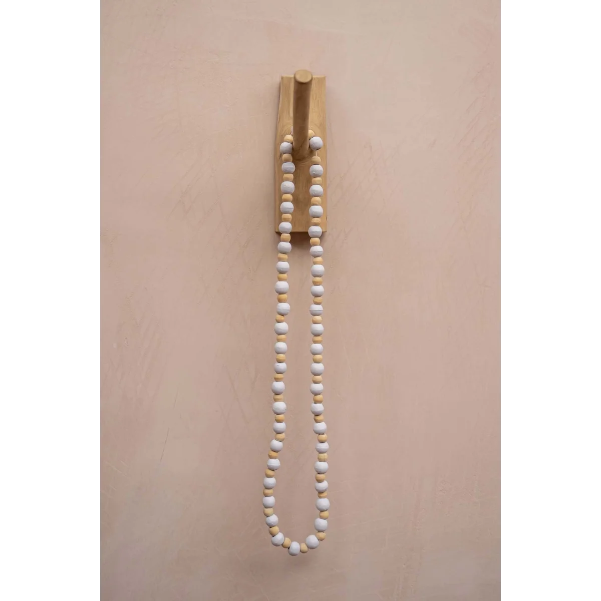 Chaîne murale en perles dorées avec accents de perles, Collier décoratif en perles bois et blanc cassé