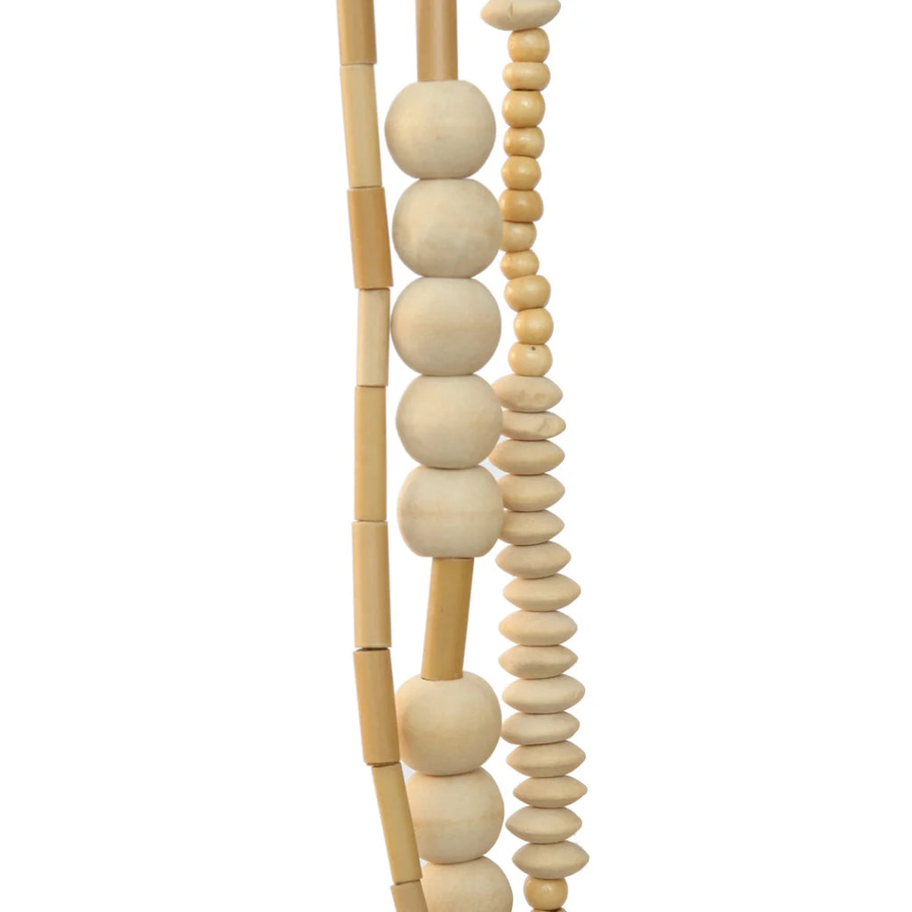 Collier décoratif en perles de bois naturel, formes variées