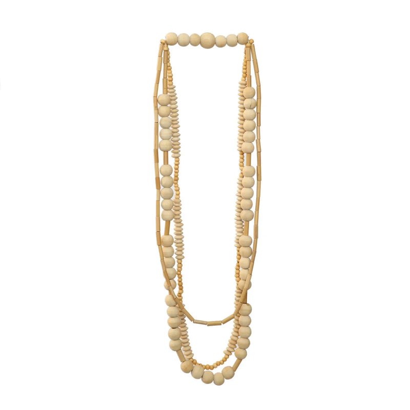 Collier décoratif en perles de bois naturel