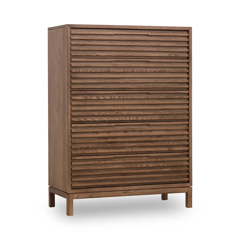 Commode rectangulaire en bois brun noyer pour chambre – 132x107 cm