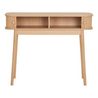 Console en bois naturel avec rangement, portes rainurées et pieds fuselés 100x30 cm