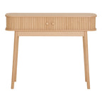 Console en bois naturel avec tiroirs rainurés et pieds fuselés, 100x30 cm