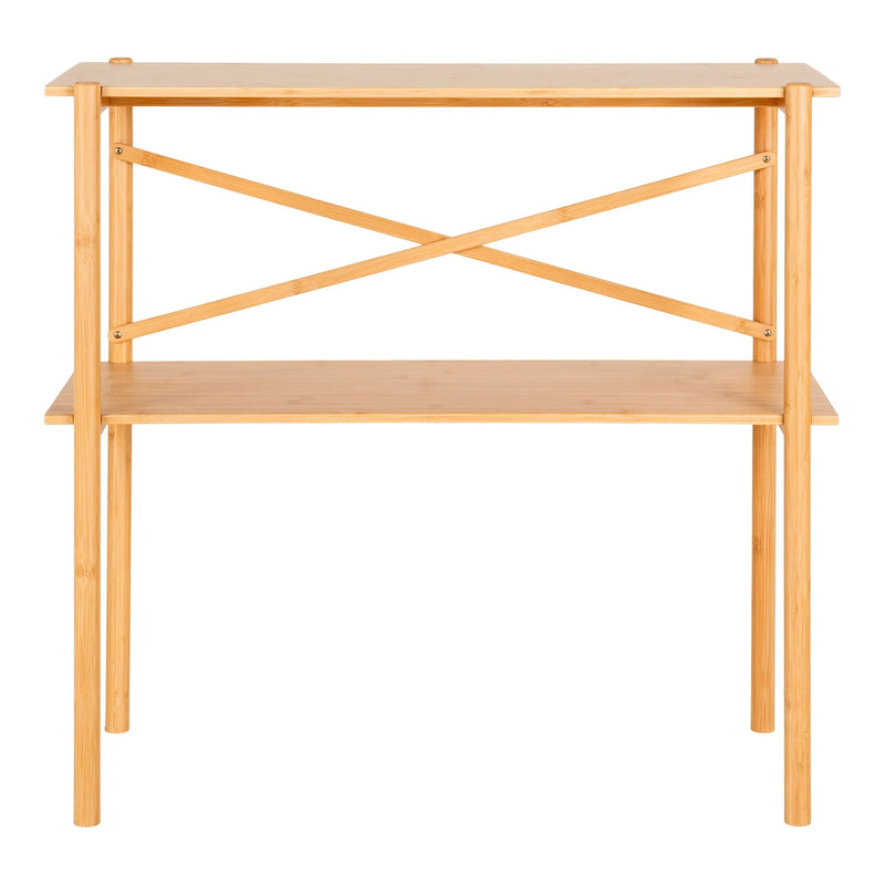 Console en bambou naturel avec étagère ouverte et croisillon – 83x32 cm