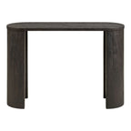 Table console en bois foncé ovale avec pieds courbés texturés, 114x38 cm