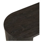 Console en bois foncé forme arrondie pieds pilier 114x38 cm