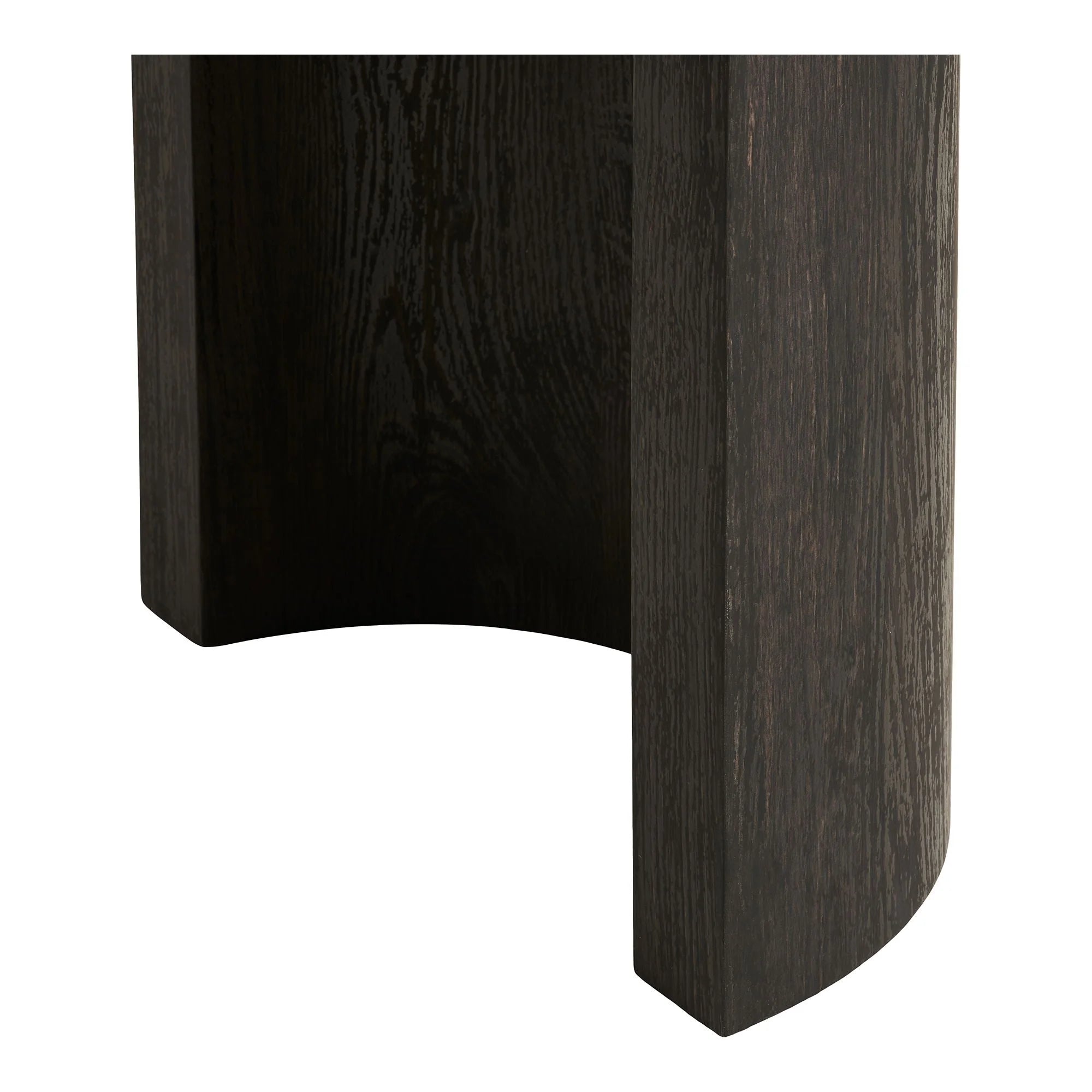 Console en bois foncé demi-lune avec pieds pilier, dimensions 114x38 cm