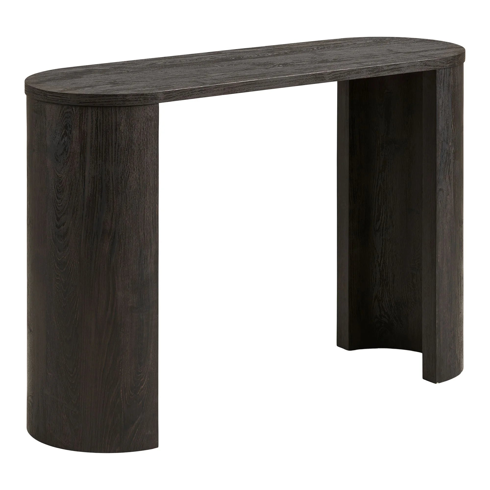 Console en bois foncé ovale avec pieds arrondis et piliers, 114x38 cm