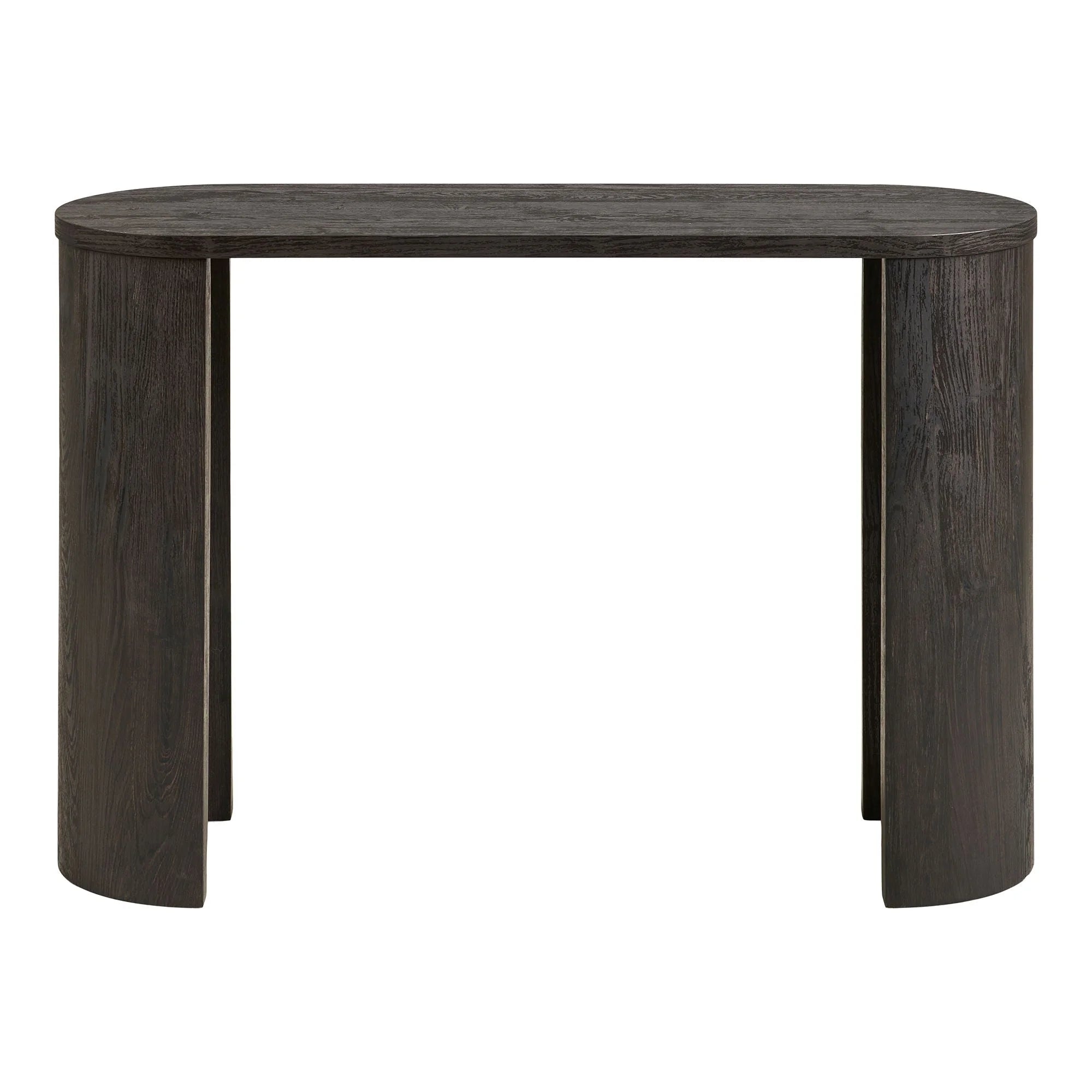 Console en bois foncé avec pieds piliers et bords arrondis 114x38 cm