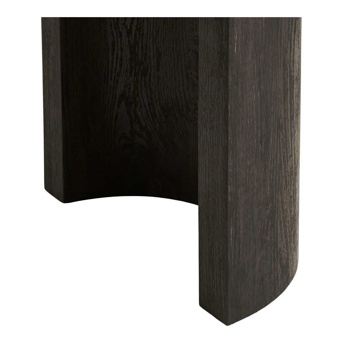 Table console en bois foncé forme arrondie pieds pilier 114x38 cm