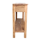 Table console bois massif rustique brun clair grain visible 2 étagères