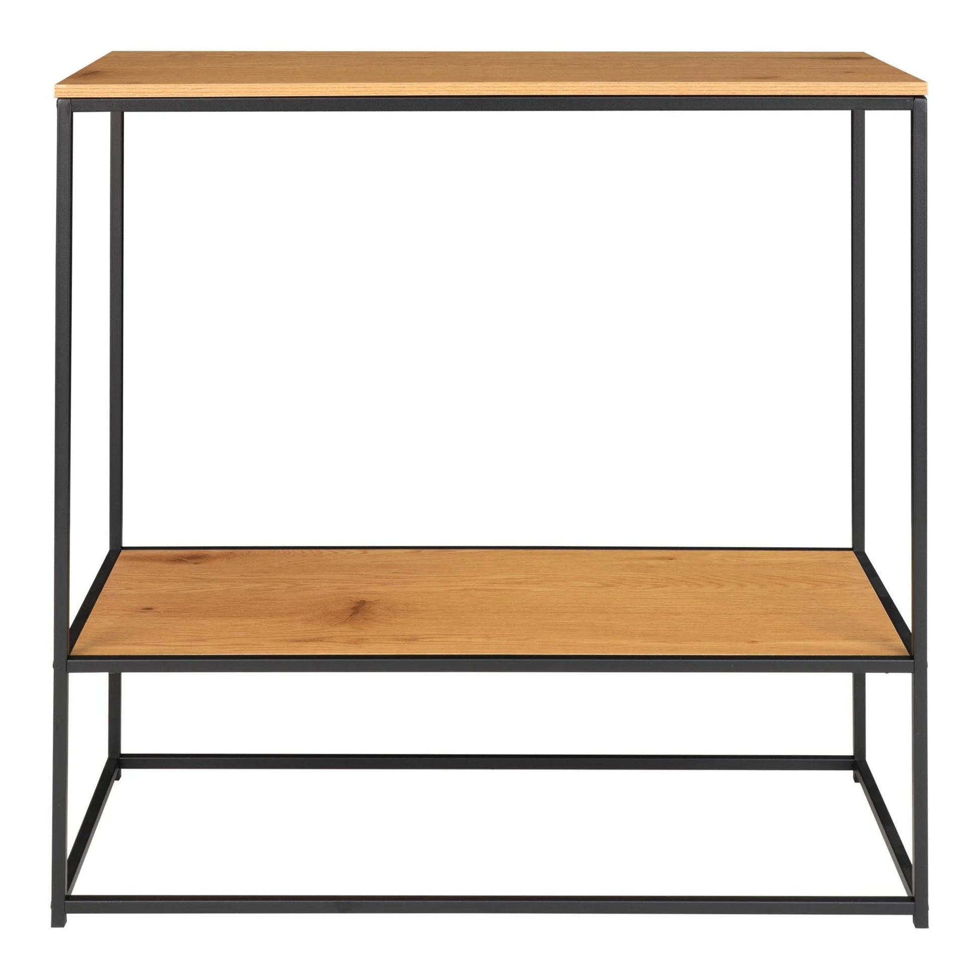 Console en bois et métal noir avec deux étagères, dimensions 80x36 cm