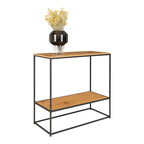 Console bois et métal noir avec vase et fleurs pour décoration intérieure élégante