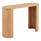 Console en bois de chêne clair naturel, pieds cylindriques, top ovale 114x38 cm