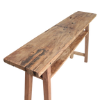 Banc en bois recyclé clair avec étagère, 140x30 cm, surface usée