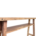Console en bois recyclé clair, rustique brun clair à deux étagères, 140x30 cm