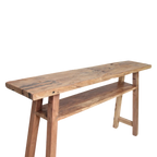 Table console en bois recyclé clair avec étagère, 140x30 cm