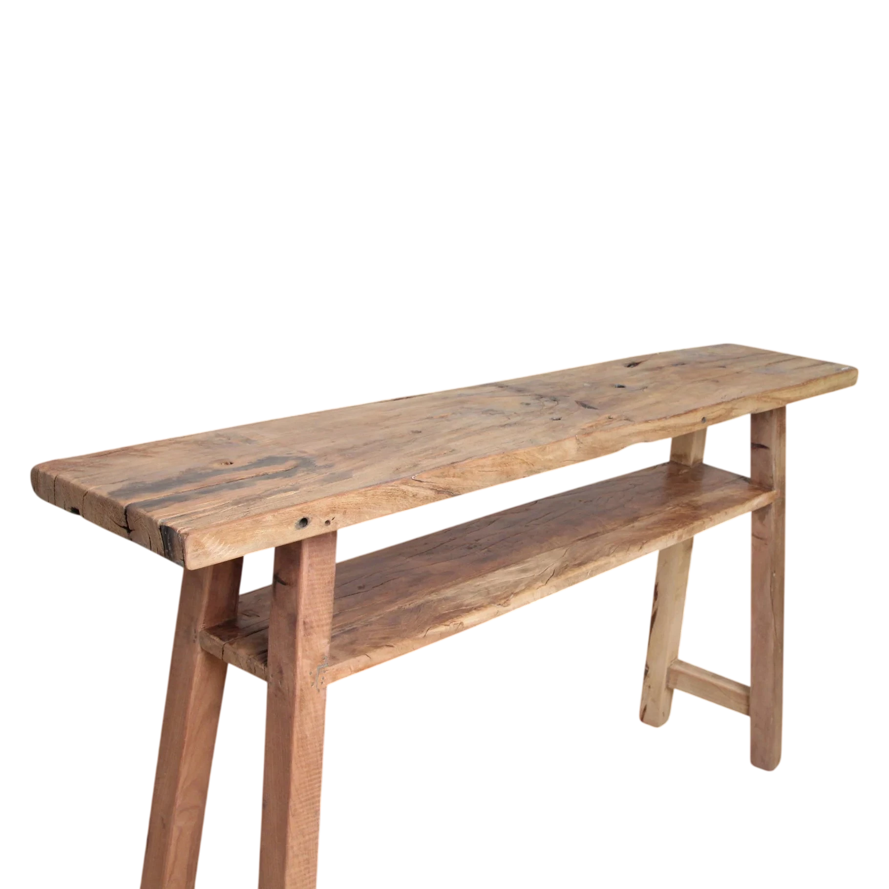 Table console en bois recyclé clair avec étagère, 140x30 cm