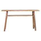 Console en bois recyclé clair avec étagère, 140x30 cm