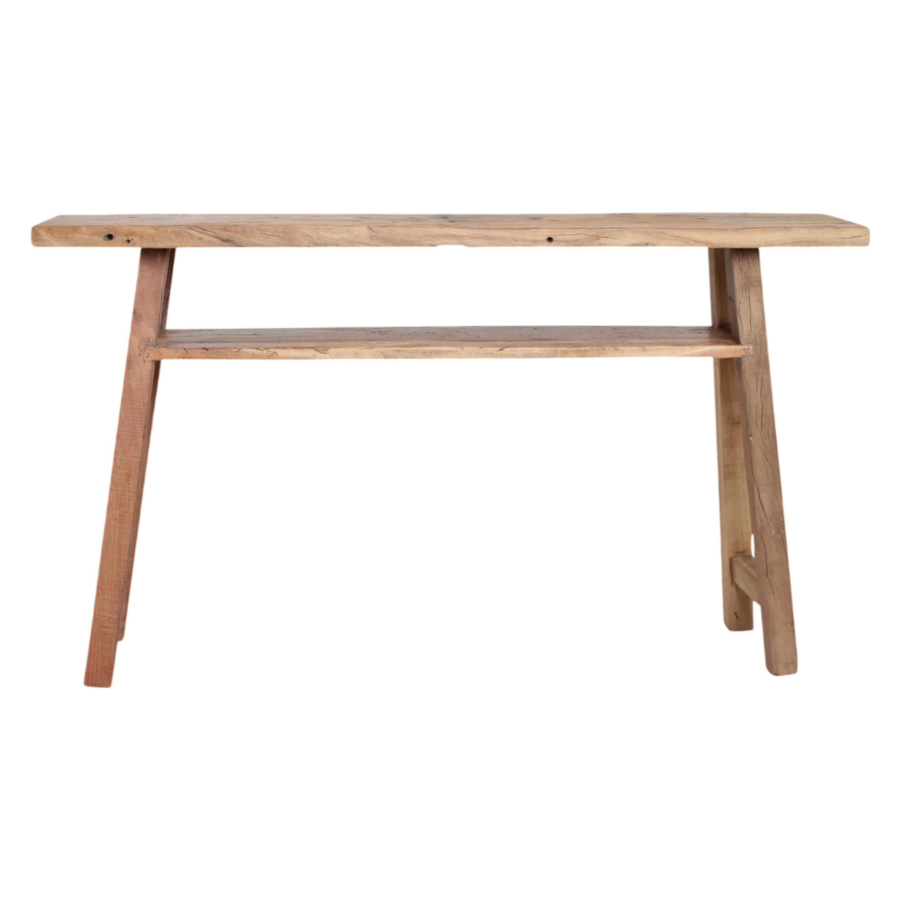 Console en bois recyclé clair avec étagère, 140x30 cm