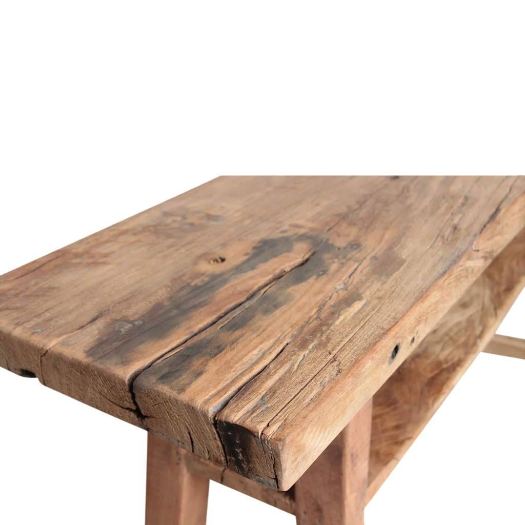 Console en bois recyclé clair avec étagère, 140x30 cm