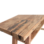 Console en bois recyclé clair avec étagère, 140x30 cm