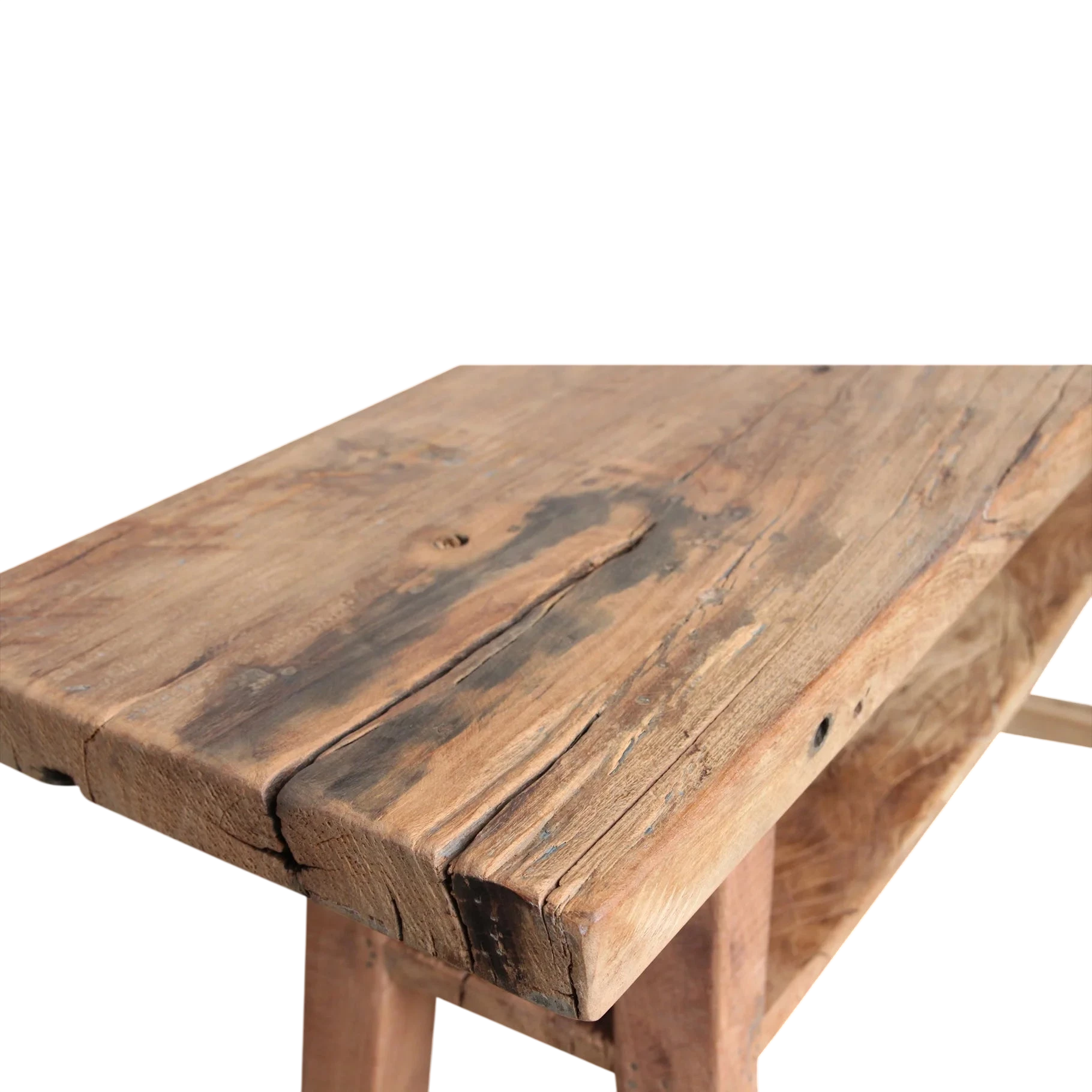 Console en bois recyclé clair avec étagère, 140x30 cm