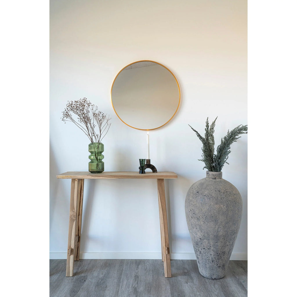 Table d’entrée décorée en bois de teck naturel design minimaliste 90x40 cm