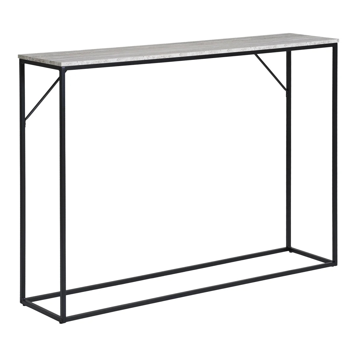Console rectangulaire aspect travertin et métal noir 110x26 cm