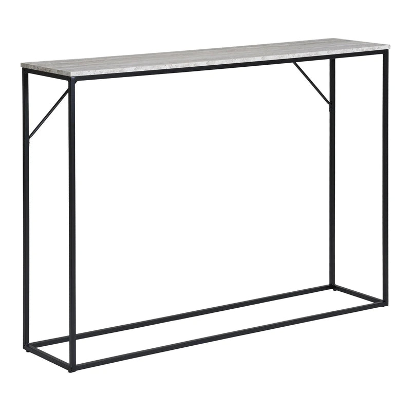Console rectangulaire aspect travertin et métal noir – 110x26 cm