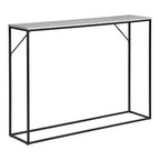 Console rectangulaire aspect travertin et métal noir avec cadre en acier de 110x26 cm