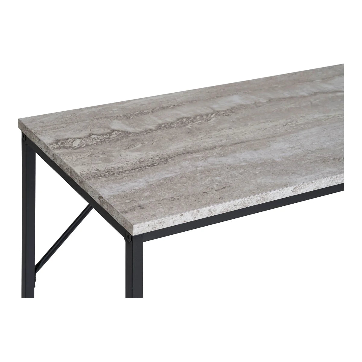 Table basse effet pierre grise avec pieds métal noir, 110x26 cm
