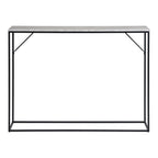Console rectangulaire aspect travertin et métal noir avec cadre en métal noir 110x26 cm
