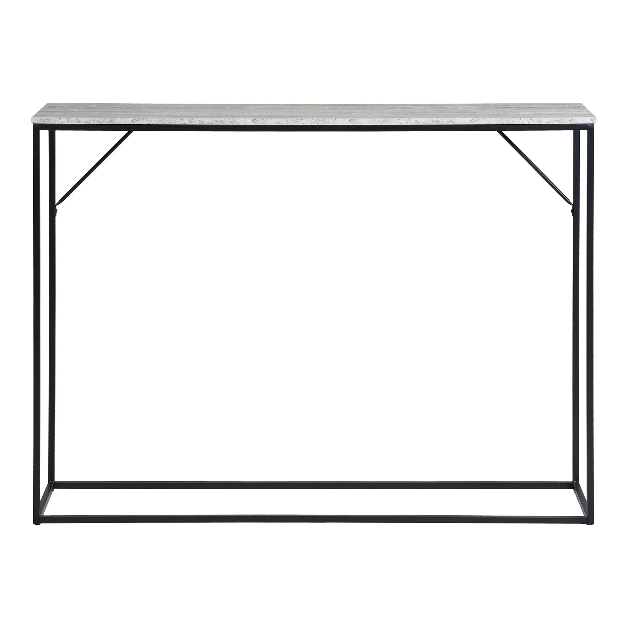 Console rectangulaire aspect travertin et métal noir avec cadre en métal noir 110x26 cm