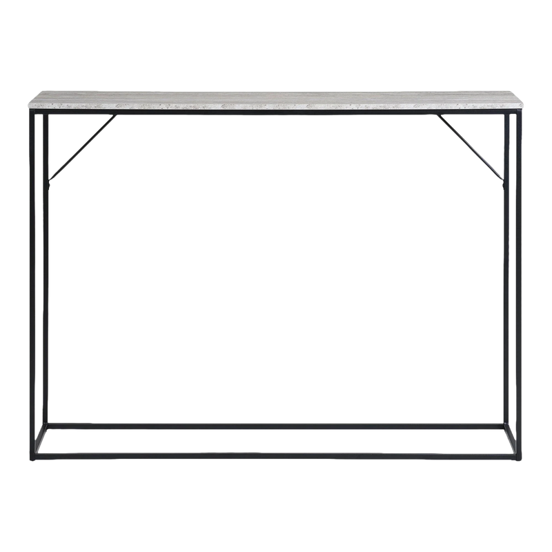 Console rectangulaire aspect travertin et métal noir – 110x26 cm