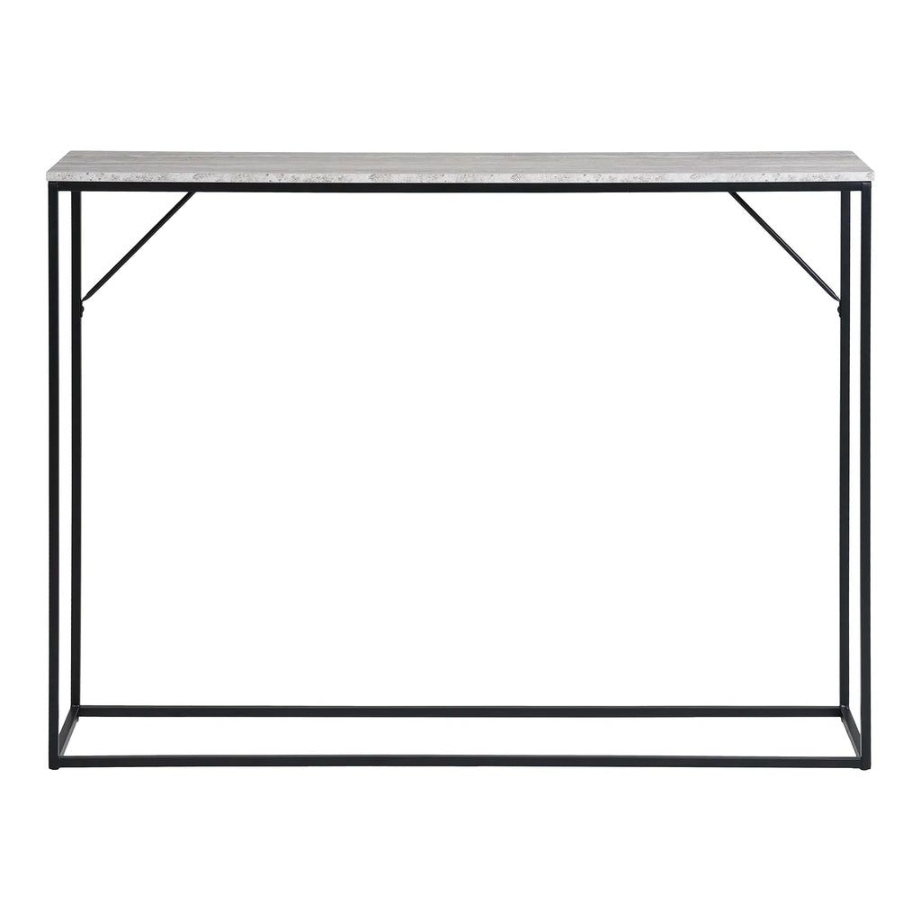 Console rectangulaire aspect travertin et métal noir – 110x26 cm