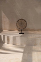 Coquillage décoratif en cauris blanc naturel sur socle noir, H40 cm