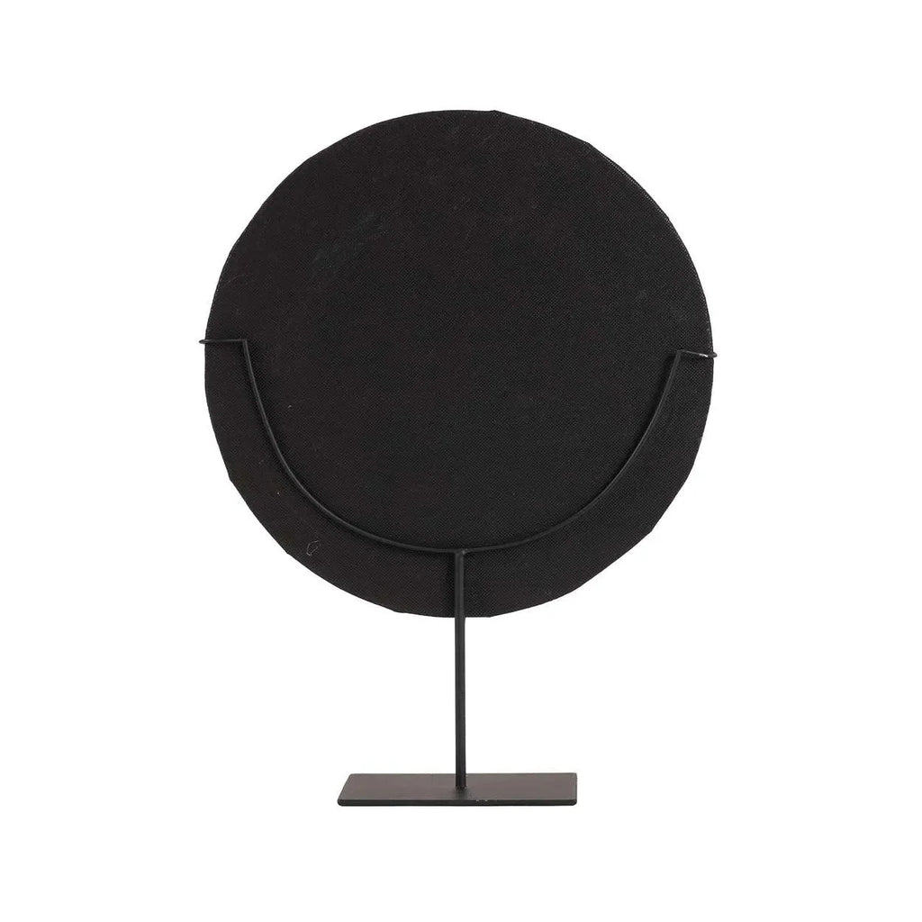 Socle en cauris blanc naturel H40 cm sur pied circulaire noir en tissu et métal