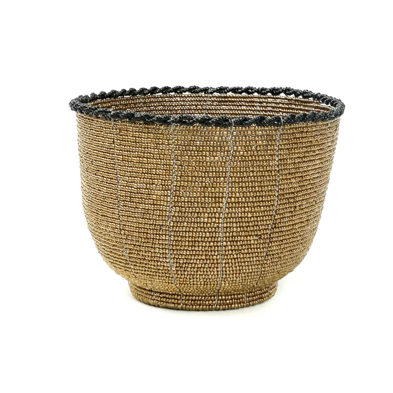 Corbeille ronde en perles dorées bordure noire