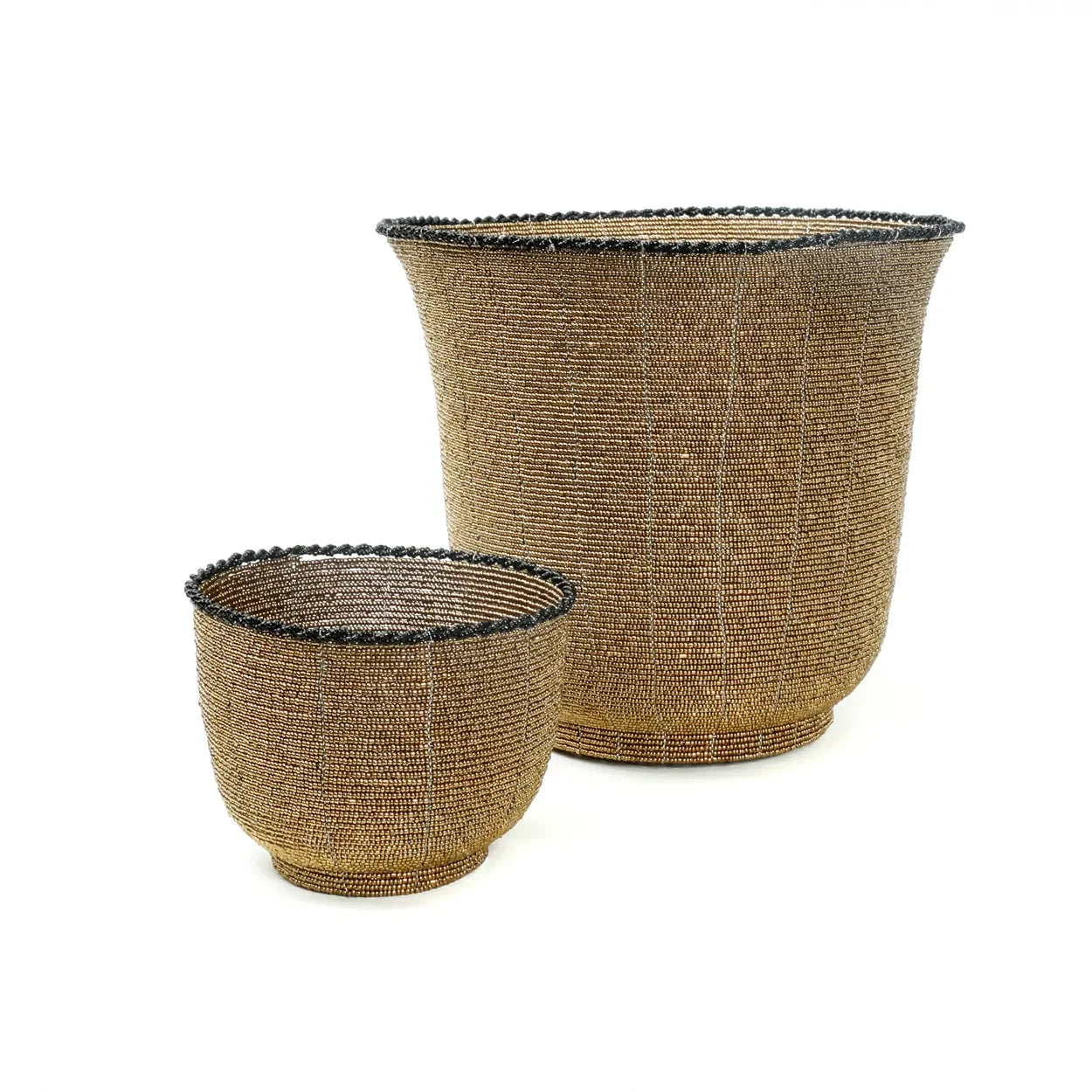 Corbeille ronde en perles dorées bordure noire