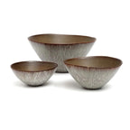 Set de deux bols en céramique avec extérieur texturé et bord brun gris mate