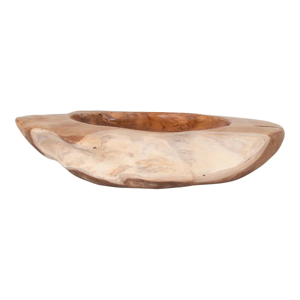 Bol en bois de teck massif sculpté à la main avec forme organique de 40 cm