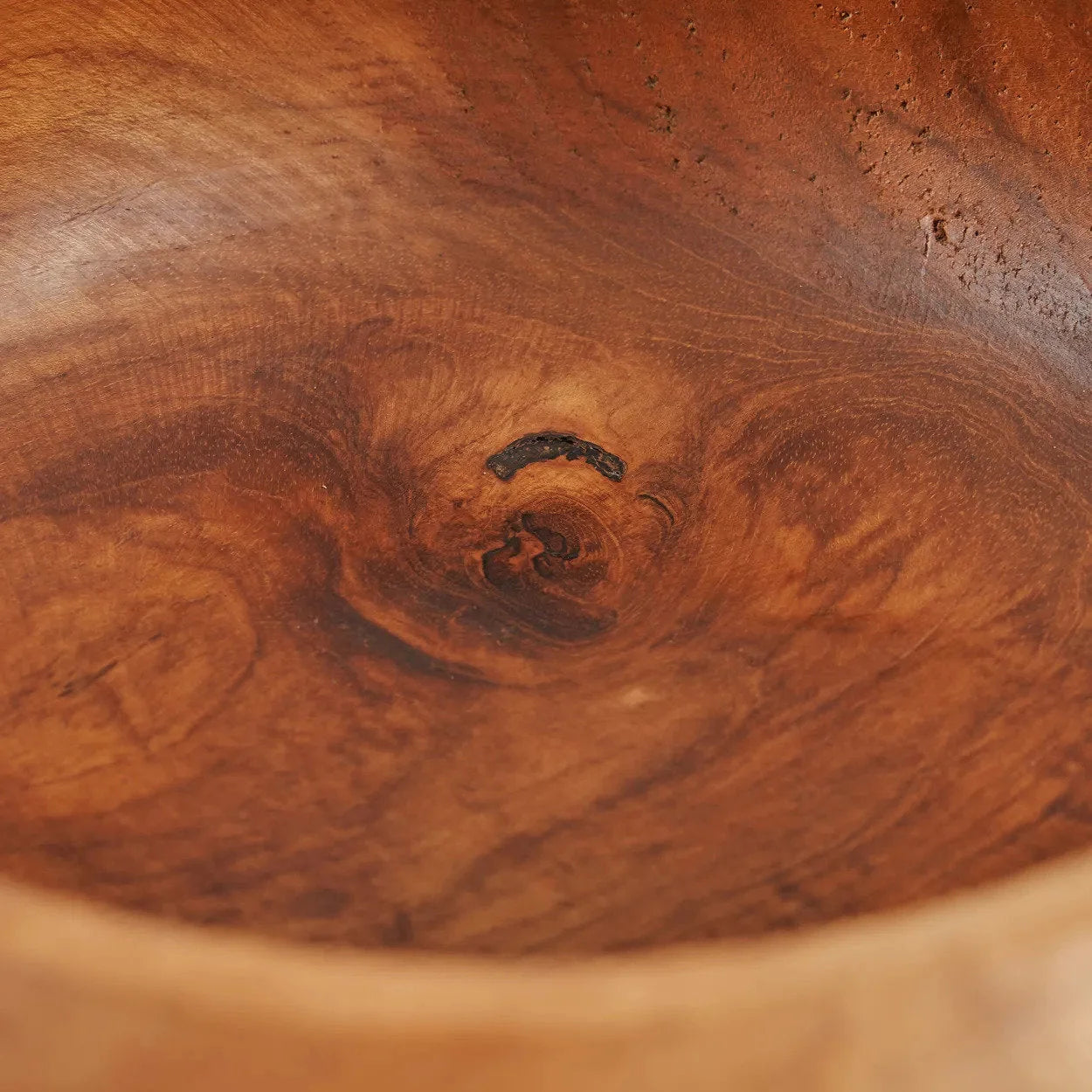 Bol en bois de teck massif avec nœud naturel et grain élégant, décoration ronde