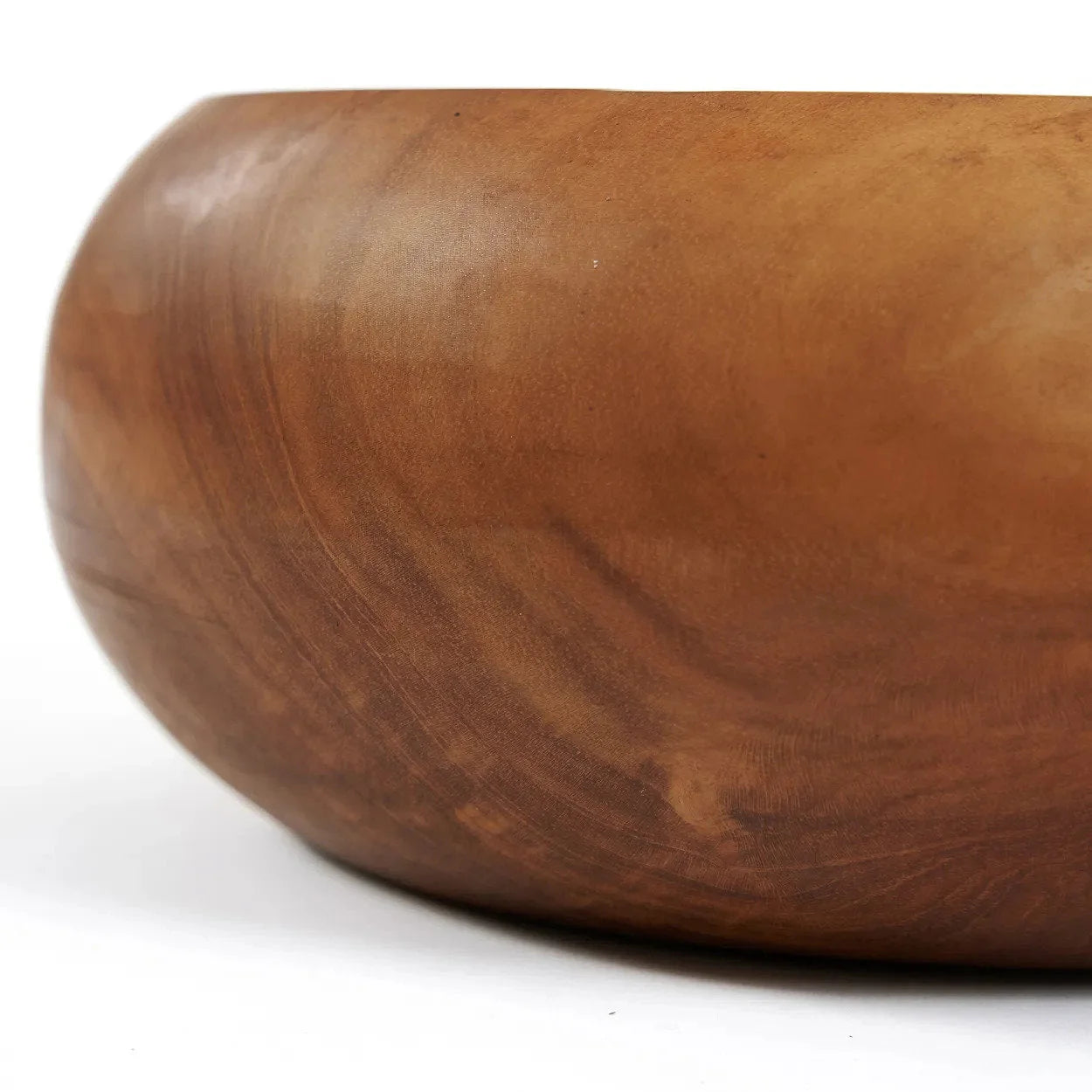 Bol en bois de teck massif rond et naturel avec grain visible pour décoration intérieure