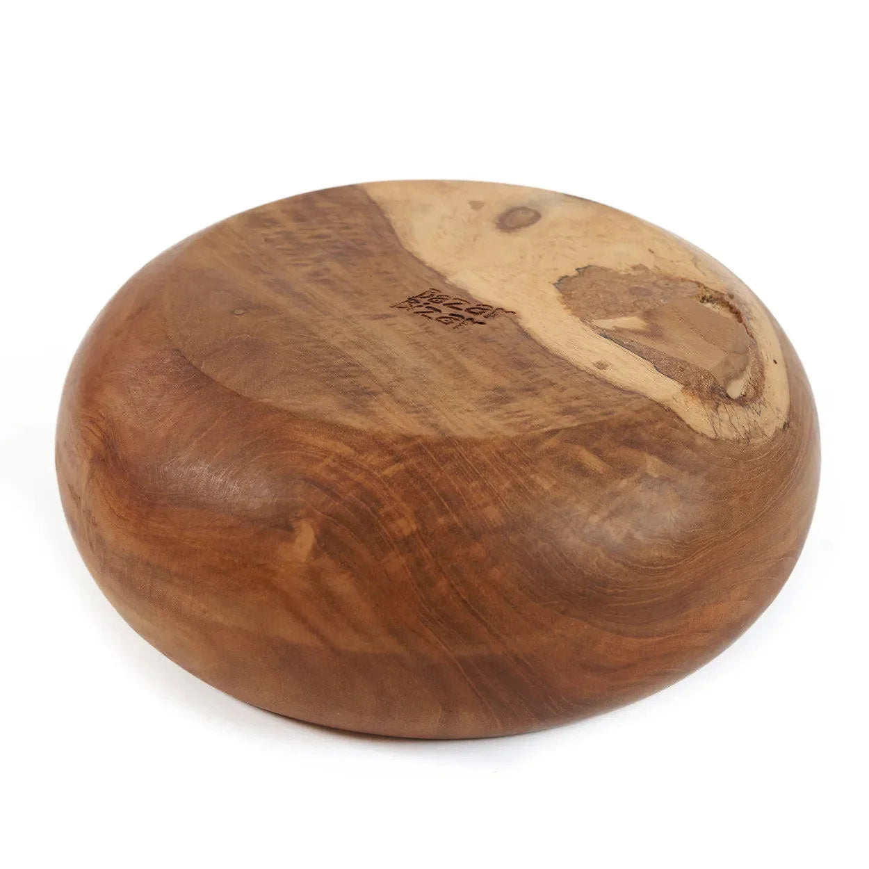 Plateau de service rond en bois de teck massif avec grain naturel et bois de sève claire