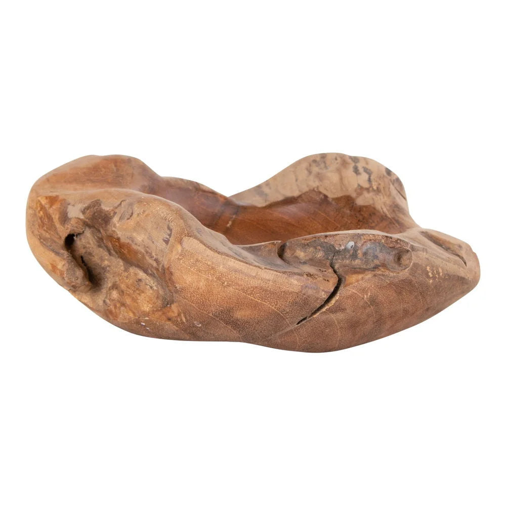 Bol en bois de teck sculpté en forme organique avec fissures naturelles Ø20 cm
