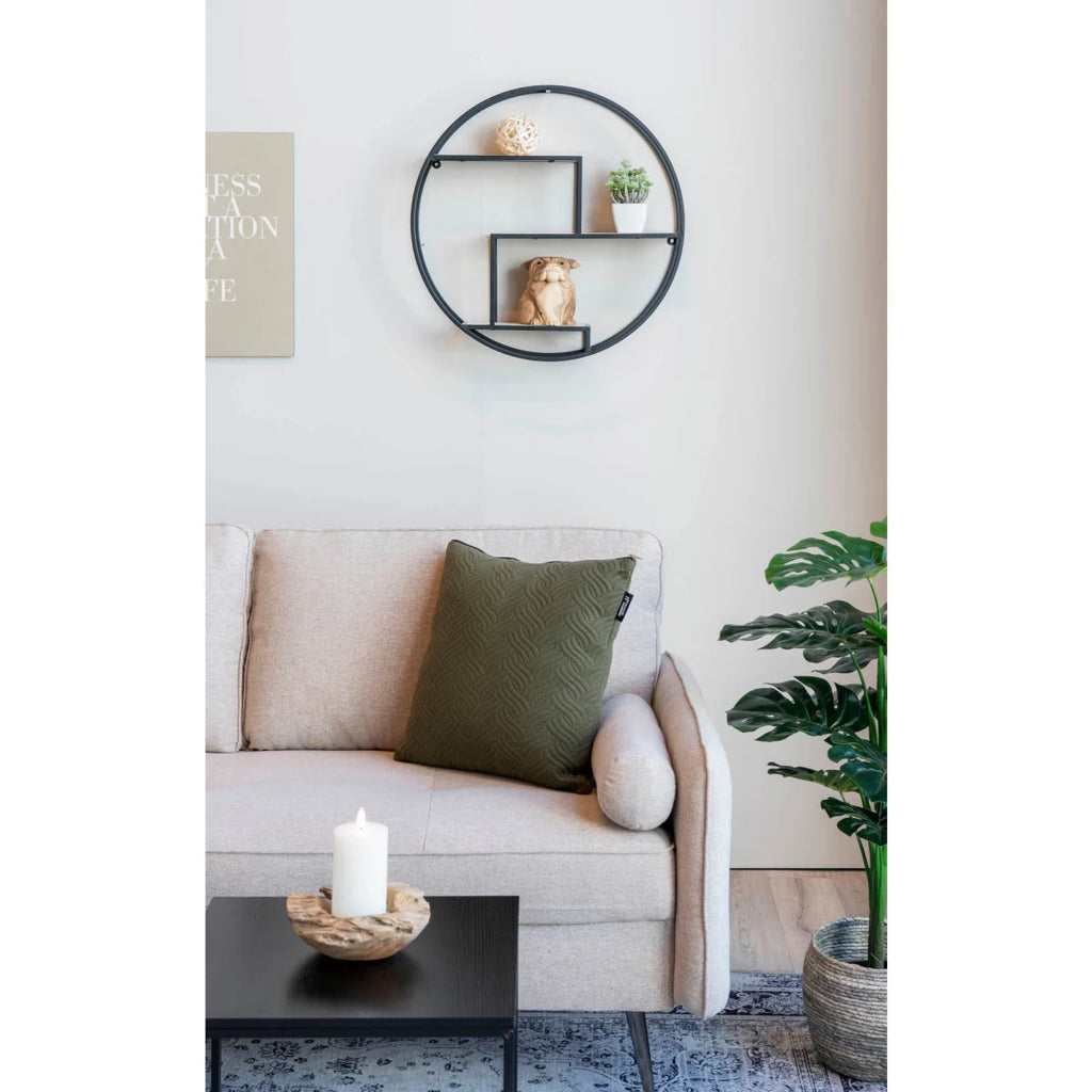 Étagère murale en métal noir à 3 niveaux avec plante, hibou et boule décorative