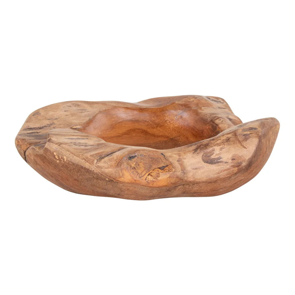 Bol en bois de teck naturel sculpté en forme organique pour décoration intérieure