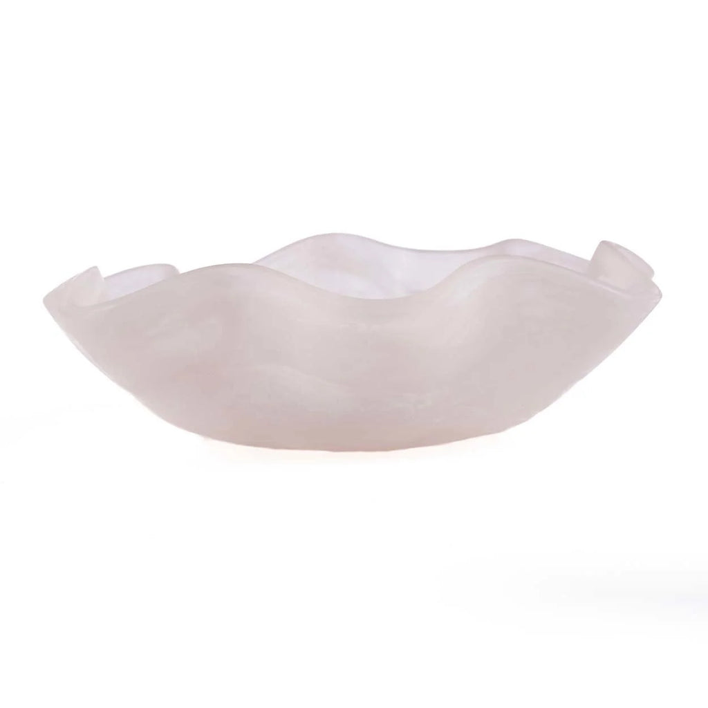 Bol blanc en verre avec ruffles, coupe décorative en résine marbrée rose blanc organique